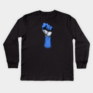 Flag of Honduras on a Raised Clenched Fist Kids Long Sleeve T-Shirt